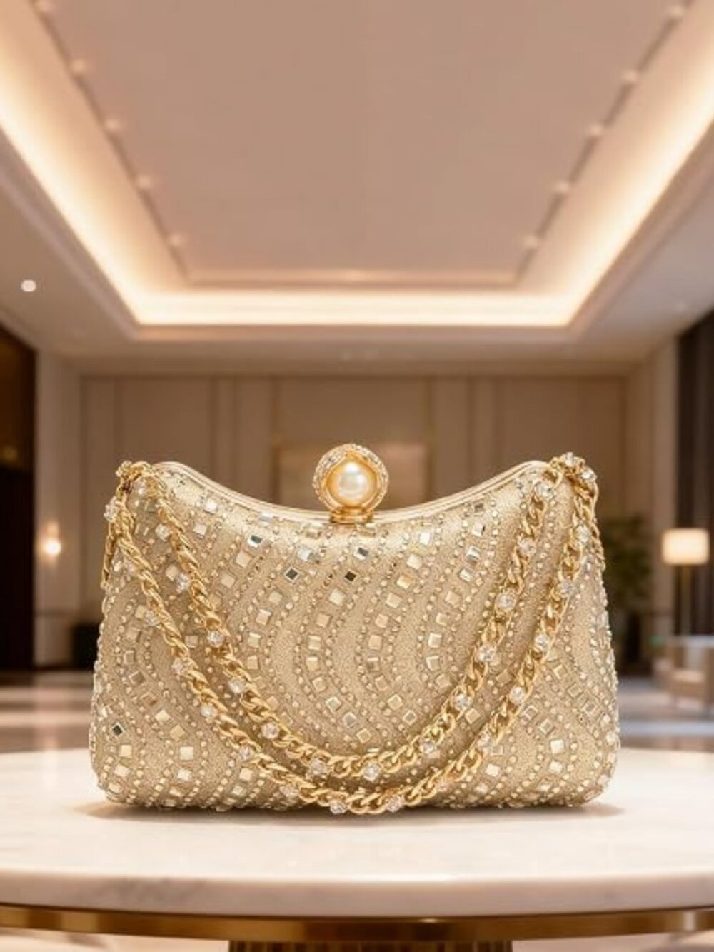 Rhinestone Evening Clutch Purse Sparkly Shoulder Bag with Chain